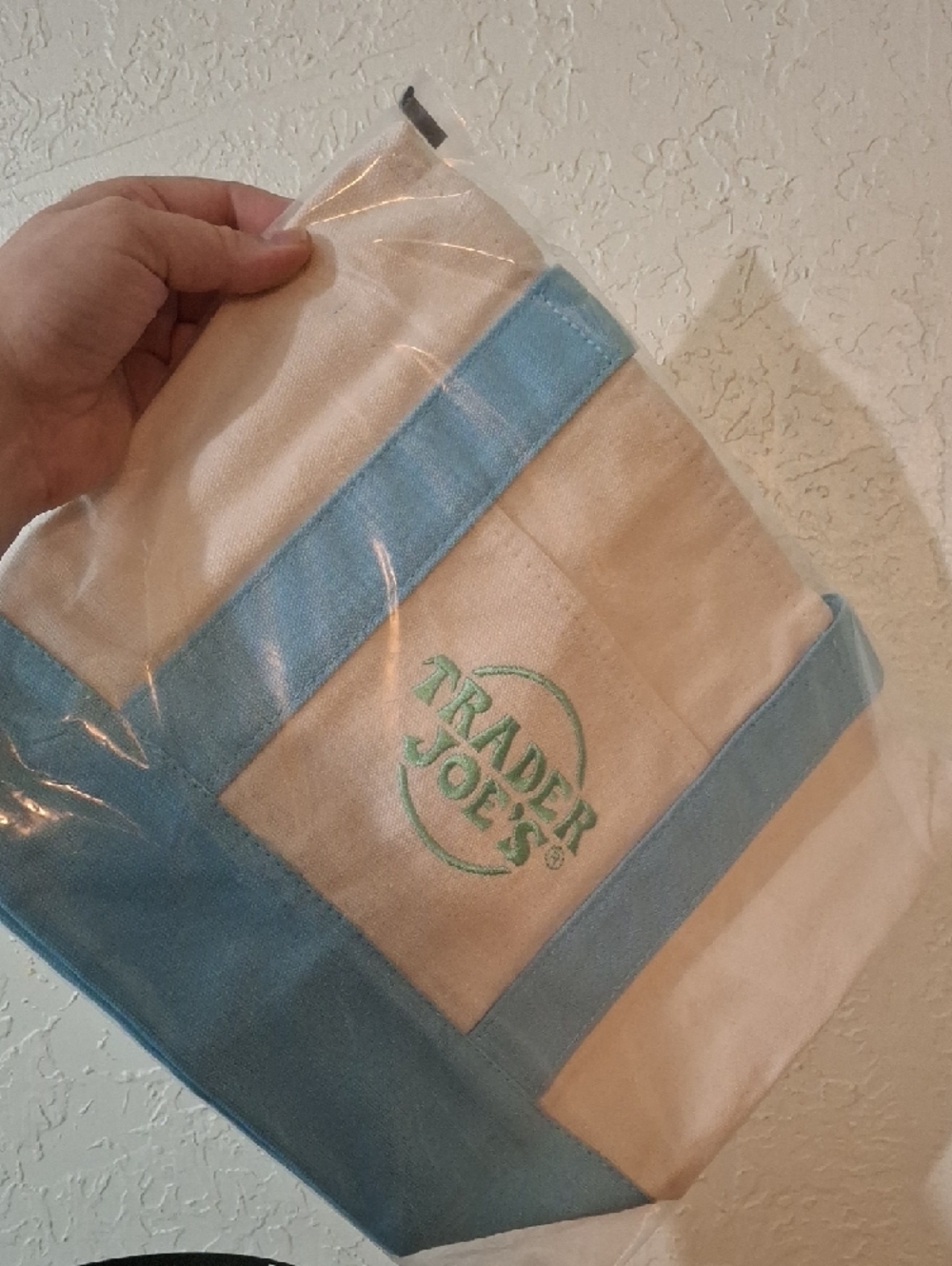 Trader Joe's Cream Tote with Light Blue Accents - Picture 2 of 4